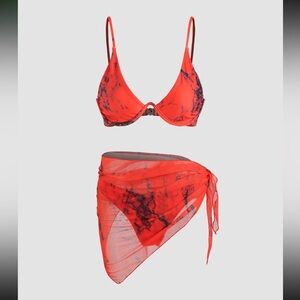 NEW Cider Bikini and Sarong Marble Print Underwire